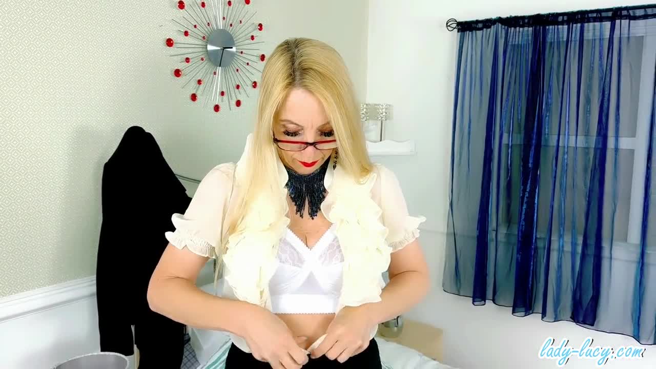 Lady Lucy Gresty: Blonde Milf in a Suit & Retro Bra Wants the Job Badly